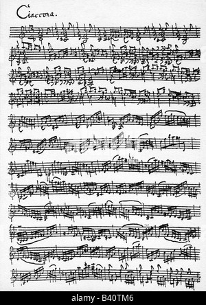 Bach, Johann Sebastian 21.3.1685 - 28.7.1750. German composer, 'Ciaccona' for Violin solo, music sheet, 1. page, Stock Photo