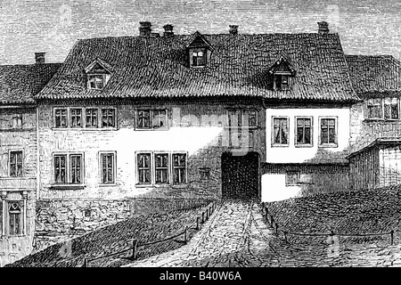 Bach, Johann Sebastian 21.3.1685 - 28.7.1750, German composer, his birthplace in Eisenach, engraving 19th century, Stock Photo