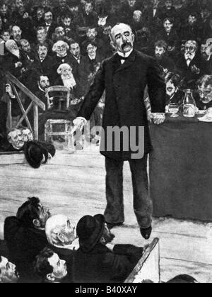 Clemenceau, Georges, 28.9.1841 - 24.11.1929, French poitician, delivering a speech, Circus Fernando, Paris, painting by Raffaelli, 1885, , Stock Photo