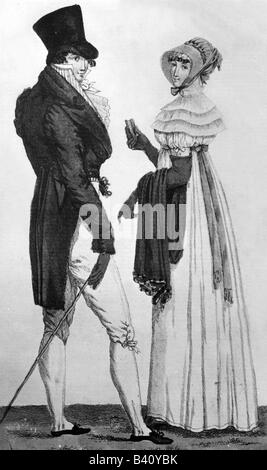 fashion, 19th century, ladies and mens fashion, circa 1806, Stock Photo