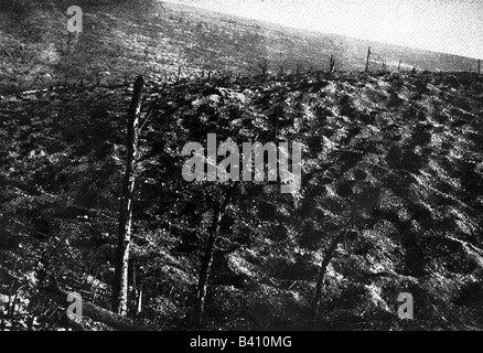 events, First World War / WWI, Western Front, Battle of Verdun 1916, crater landscape after artillery bombardment, Bois de Vaux Chapitre, France, Stock Photo