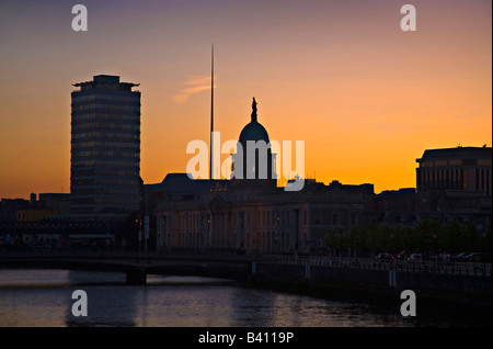 River Liffey Evening Skyline Dublin Ireland, Spire Liberty hall Stock Photo