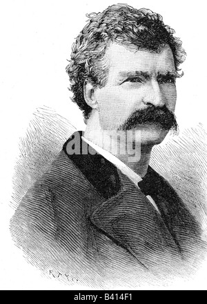 Twain, Mark, 30.11.1835 - 21.4.1910, American author / writer, portrait, wood engraving, 19th century, Stock Photo