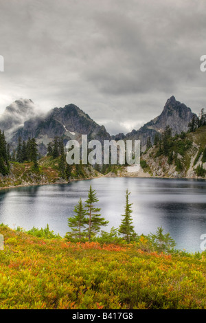 WA, Alpine Lakes Wilderness, Chair Peak Lake, view from Melakwa Pass ...