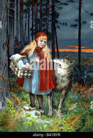 literature, tale of 'Little Red Riding Hood', by brothers Grimm, Little Red Riding Hood and the wolf in the wood, circa 1910, 20th century, folktale, , Stock Photo