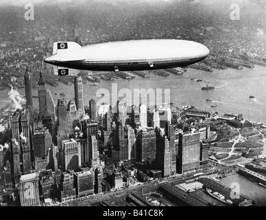 Airship over Manhattan, New York City, New York, USA, in