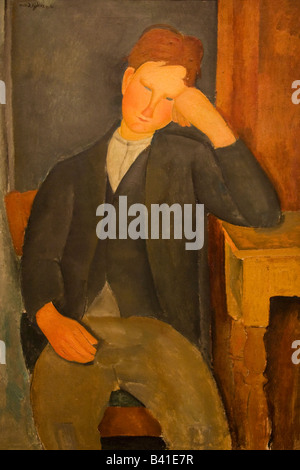 'Young Apprentice' oil on canvas painted by Amedeo Modigliani 1917 Musee de L'Orangerie interior Tuileries Paris France Europe Stock Photo