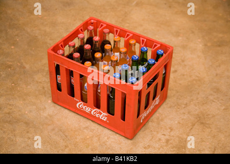 Crate of bottles of soft drinks Zambia Africa Stock Photo