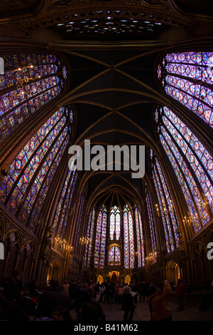 St Chapelle interior 13th Century stained glass windows Sainte-Chapelle Paris France Europe Stock Photo