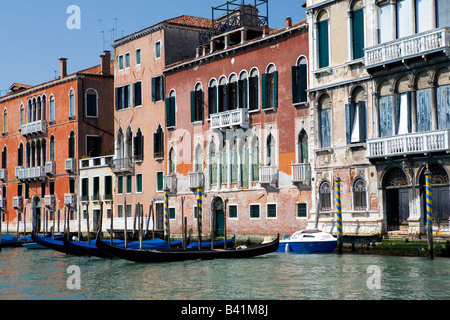 Gondalas Moored on the Grand Canal venice Italy Stock Photo