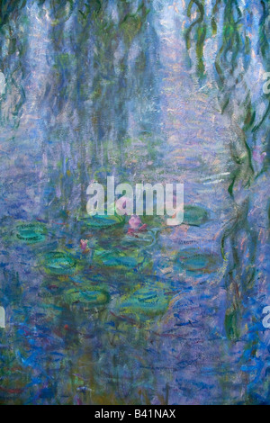Detail of Water Lily Nympheas series painted by Claude Monet at Musee de L Orangerie Tuileries Paris France Europe EU Stock Photo