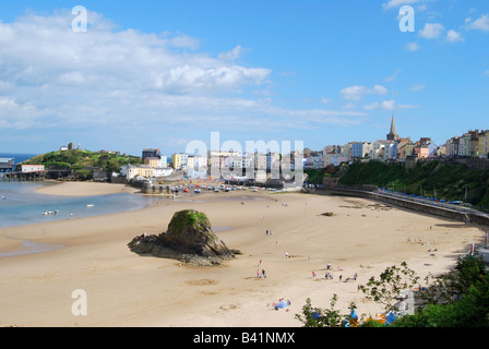 Harbour and town view from Gardens, Tenby, Carmarthen Bay, Pembrokeshire, Wales, United Kingdom Stock Photo