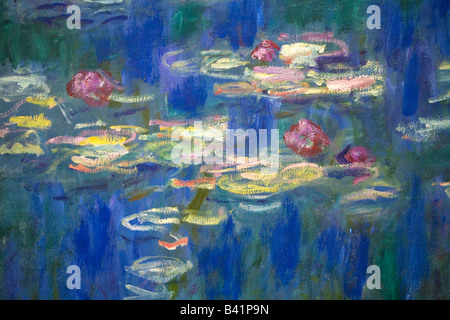 Detail of Water Lily Nympheas series painted by Claude Monet at Musee de L'Orangerie Tuileries Paris France Europe Stock Photo
