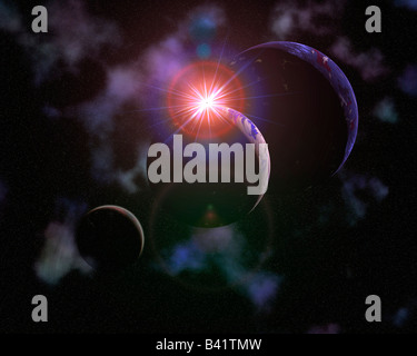 A Distant Sun Rising Above A Planet In Its Solar System Stock Photo - Alamy