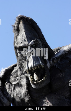 SCARY KING KONG CREATURE HEAD AT A SHOWGROUND BLUE SKY VERTICAL ...