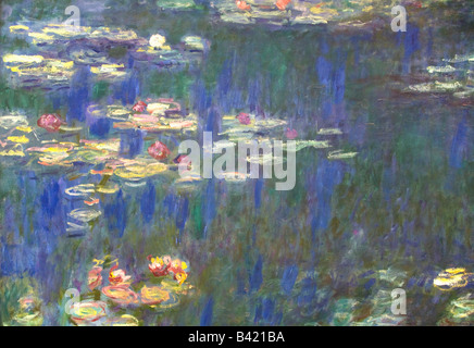 Detail of Water Lily Nympheas series painted by Claude Monet at Musee de L Orangerie Tuileries Paris France Europe Stock Photo