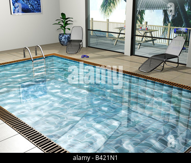 3D render of a pool house interior Stock Photo - Alamy