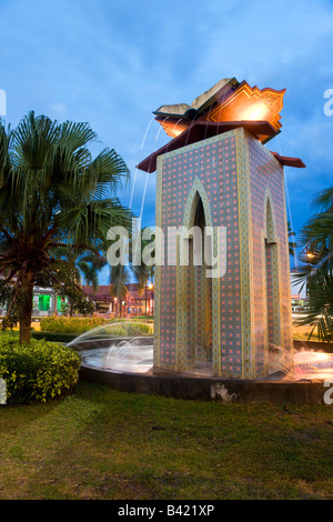 Asia, Malaysia, Kelantan State, Kota Bharu, cental park and Negeri Kelantan State Museum - illuminated at dusk Stock Photo