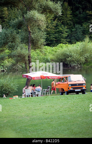 Picnic on Vrbas riverbank Rekavice village outside Banja Luka in Bosnia and Herzegovina RS Stock Photo