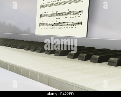 3D render of piano keys and music Stock Photo