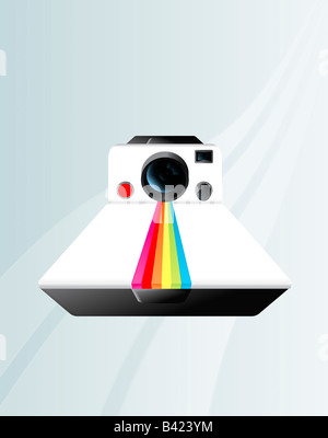 Vector illustration of a vintage Polaroid instant photo camera on a wavy background Stock Photo