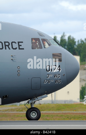 Boeing C-17 Globemaster  III military cargo plane, Elmendorf Air Force base, Anchorage, Alaska, Usa Stock Photo