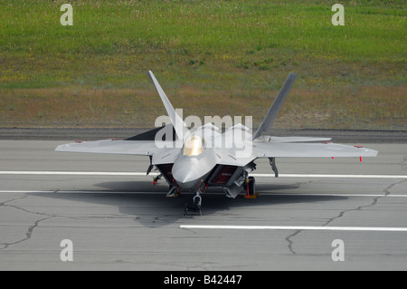 Modern and stealth american jet fighter F-22A Raptor on parking - Arctic Thunder airshow 2008 - Anchorage - Alaska - USA Stock Photo