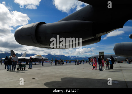 Twin jet engines pod of bomber Boeing B-52 during air show,  Elmendorf Air Force Base, Anchorage, Alaska, USA Stock Photo