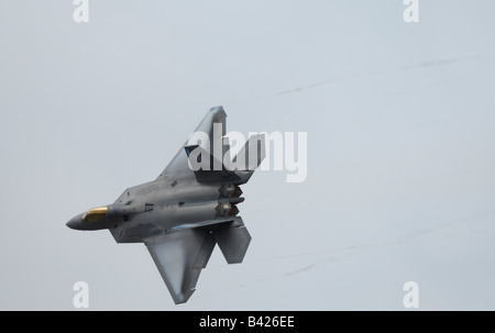 Modern and stealth american jet fighter F-22A Raptor turning - Arctic Thunder airshow 2008 - Anchorage - Alaska - USA Stock Photo