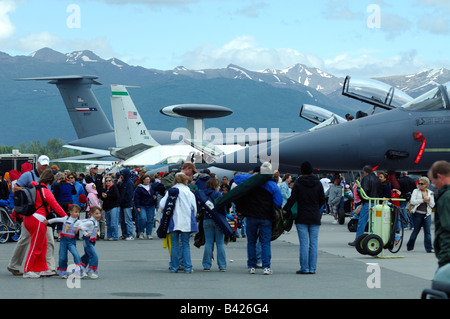 Spectators on tarmac, Anchorage air show,  Elmendorf Air Force base, Alaska USA Stock Photo