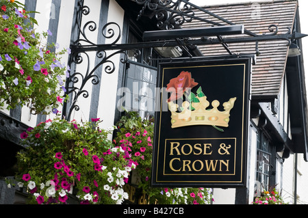 Typical pub sign for the Rose Crown Stock Photo