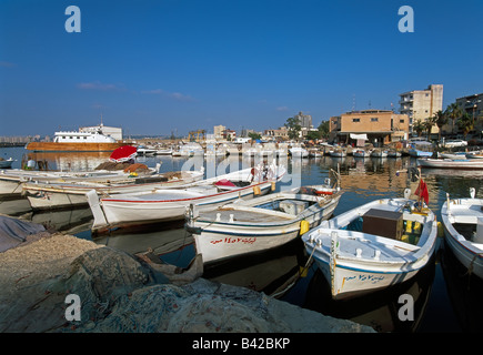 Middle East, Lebanon, Tyre (Sour), fishing boats in the fishing harbour Stock Photo