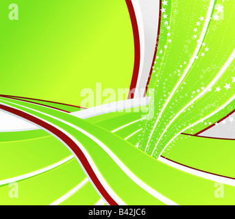 Vector illustration of funny flowing stripes with celebration stars and copy space Green white and red lines Stock Photo