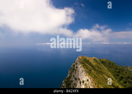 Elevated view of Capri, an Italian island off the Sorrentine Peninsula on the south side of Gulf of Naples, in the region of Stock Photo