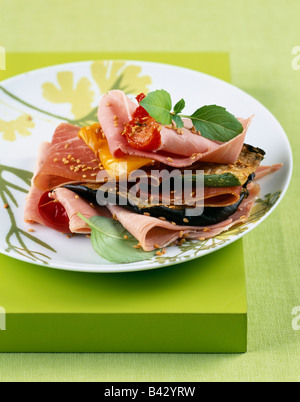 ham and grilled vegetable layer Stock Photo