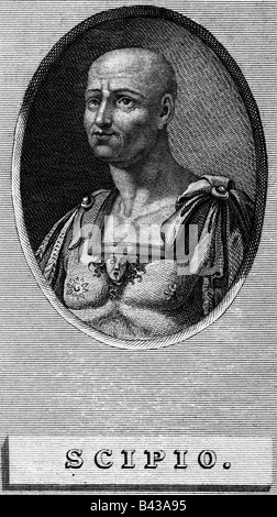 Scipio Africanus major, Publius Cornelius, 235 - 183 BC, Roman politician, portrait, engraving, 18th century, second, 2nd, Punic War,  Roman Empire, Ancient Rome, , Artist's Copyright has not to be cleared Stock Photo