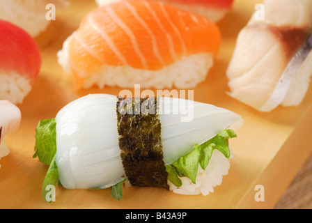 Ika squid Sushi and Shiso Stock Photo