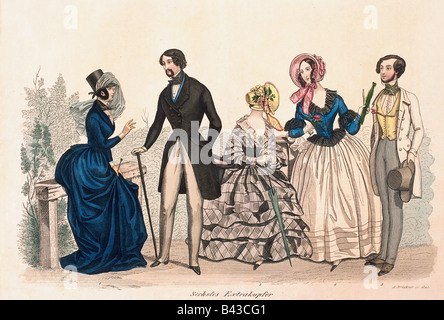 fashion, 19th century, engraving by A. Brückner, Germany, 1840, Stock Photo