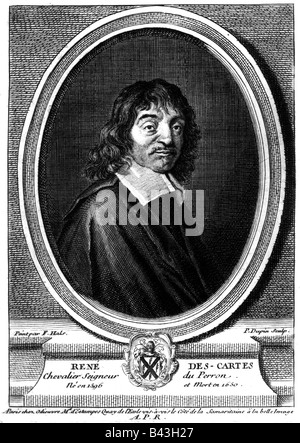 Descartes, Rene, 31.3.1596 - 11.2.1650, French philosopher, mathematician and physicist, portrait, engraving by Franz Hals, Stock Photo
