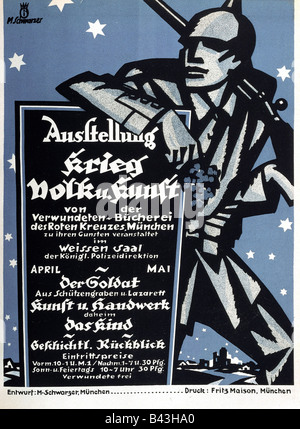 events, First World War / WW I, propaganda, Germany, exhibition, 'Krieg, Volk und Kunst' (War, Nation and Art), Munich, April / May 1915, advertisement, Stock Photo