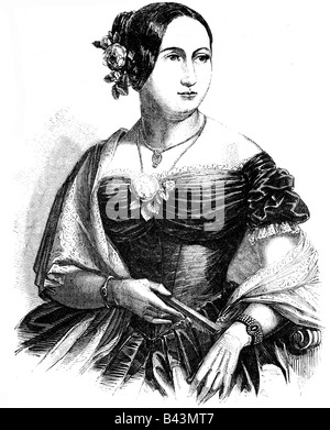 Maria II 'da Gloria',  4.4.1819 - 15.11.1853, Queen of  Portugal 5.5.1826 - 30.6.1828 and 26.5.1834 - 15.11.1853, half length, wood engraving, 1846, , Stock Photo