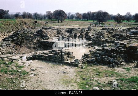 geography / travel, Turkey, Troy (Hisarlik), excavations, Troy VI (1700 - 1250 B C ), ruins, Bronze Age, houses, antiquity, Illion, Aegean culture, wall, architecture, archaeology, ruin, archaeology, UNESCO, World Heritage Site, , Stock Photo