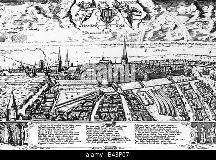 geography / travel, Germany, Hamburg, city views / cityscapes, engraving by Daniel Frese, 1587, Stock Photo