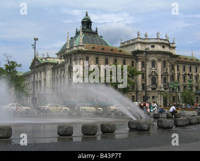 geography / travel, Germany, Bavaria, Munich, palace of justice, exterior view, Stachus fountain, 1891 - 1998, new baroque, new renaissance, , Additional-Rights-Clearance-Info-Not-Available Stock Photo
