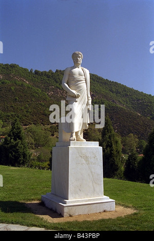 Aristotle, 384 - 322 BC, Greek philosopher, statue, Stagira, Greece, Stock Photo