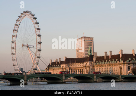 The Millenium Wheel and the old London County Hall building on the ...