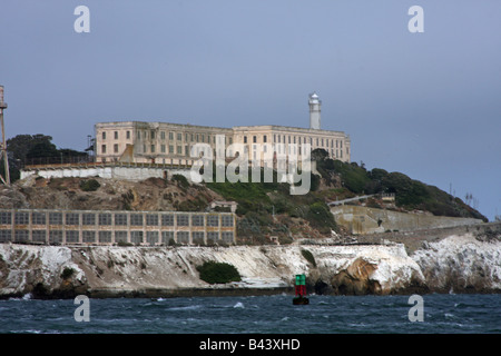 Alcatraz Island, the former maximum security penitentiary nicknamed 'The Rock', as seen approaching from San Francisco Bay. Stock Photo