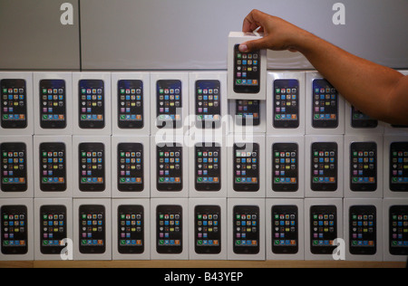 Stack of Apple 3G iPhones at an Apple Store Stock Photo