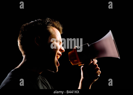 Man with megaphone Stock Photo