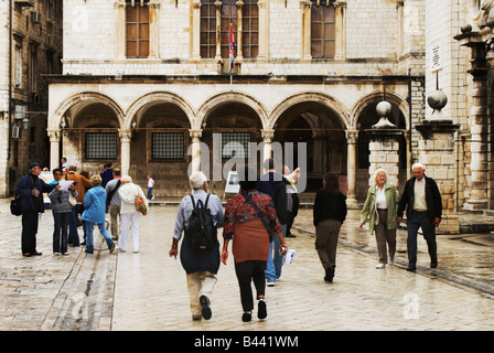 Tourists walk around Dubrovnik old town, Croatia Stock Photo